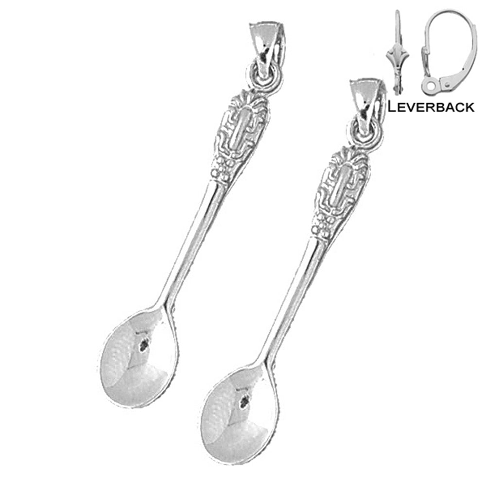 Sterling Silver 39mm Spoon Earrings (White or Yellow Gold Plated)