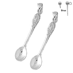 Sterling Silver 39mm Spoon Earrings (White or Yellow Gold Plated)