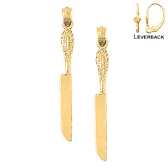 Sterling Silver 41mm Knife Earrings (White or Yellow Gold Plated)