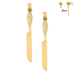 Sterling Silver 41mm Knife Earrings (White or Yellow Gold Plated)