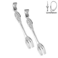 Sterling Silver 39mm Fork Earrings (White or Yellow Gold Plated)