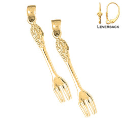 Sterling Silver 39mm Fork Earrings (White or Yellow Gold Plated)