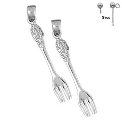 Sterling Silver 39mm Fork Earrings (White or Yellow Gold Plated)