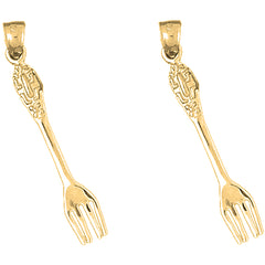 Yellow Gold-plated Silver 39mm Fork Earrings