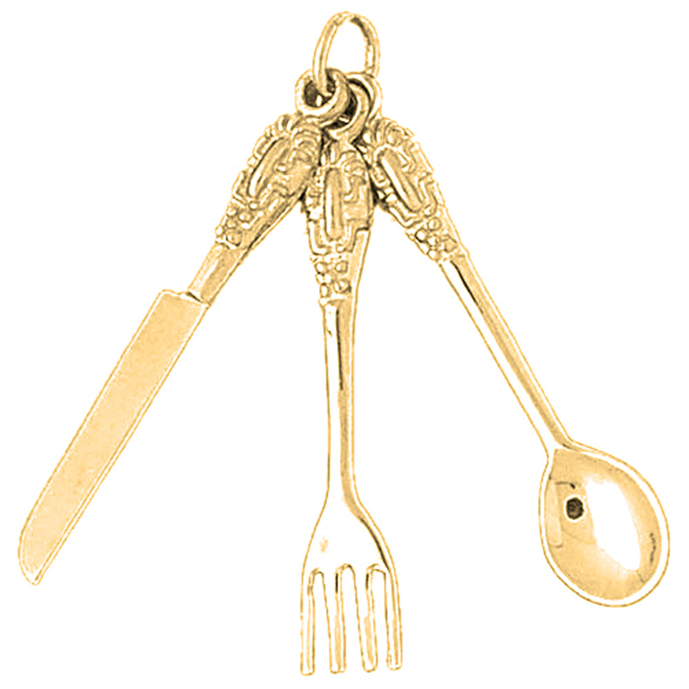 10K, 14K or 18K Gold Utensil Set, Knife, Fork, And Spoon Pendant