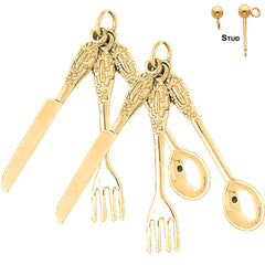 14K or 18K Gold Utensil Set, Knife, Fork, And Spoon Earrings