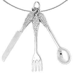 10K, 14K or 18K Gold Utensil Set, Knife, Fork, And Spoon Pendant