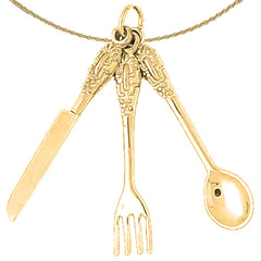 10K, 14K oder 18K Gold Utensilienset, Messer, Gabel und Löffel Anhänger