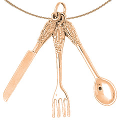 10K, 14K or 18K Gold Utensil Set, Knife, Fork, And Spoon Pendant