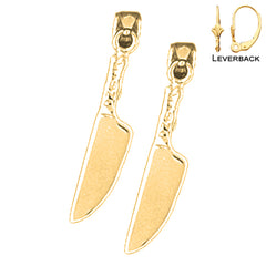 Sterling Silver 25mm Knife Earrings (White or Yellow Gold Plated)