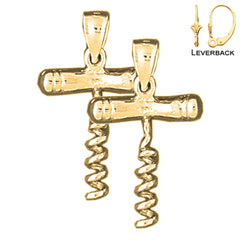 Sterling Silver 27mm 3D Cork Screw Earrings (White or Yellow Gold Plated)