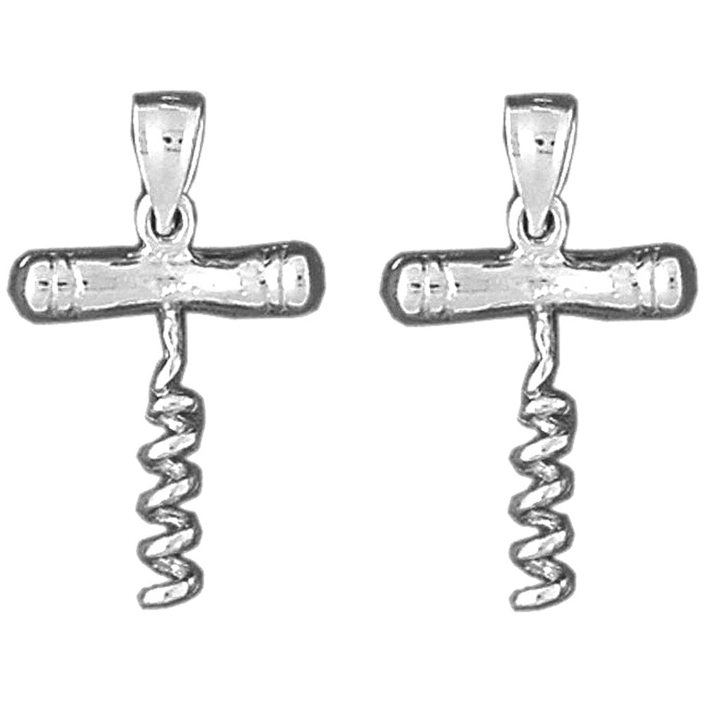 Sterling Silver 27mm 3D Cork Screw Earrings