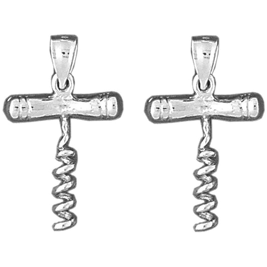 Sterling Silver 27mm 3D Cork Screw Earrings