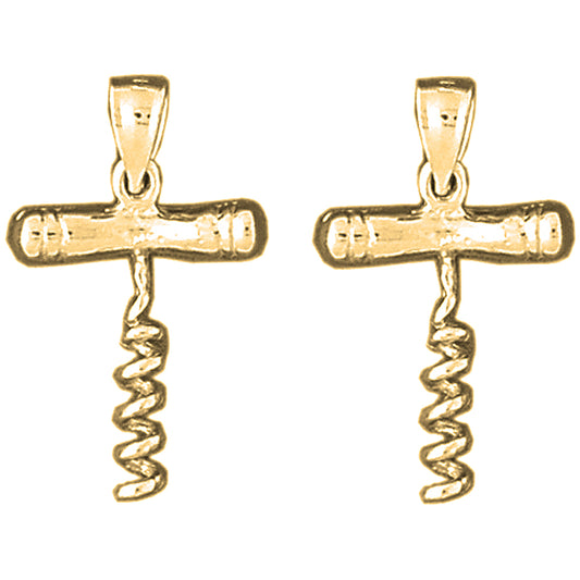 Yellow Gold-plated Silver 27mm 3D Cork Screw Earrings