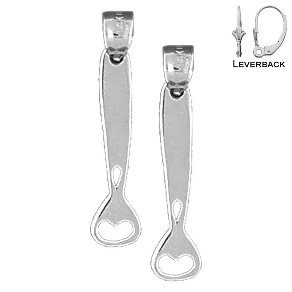 Sterling Silver 28mm Can Opener Earrings (White or Yellow Gold Plated)