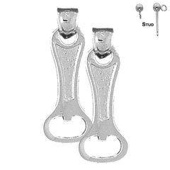 Sterling Silver 28mm 3D Can Opener Earrings (White or Yellow Gold Plated)