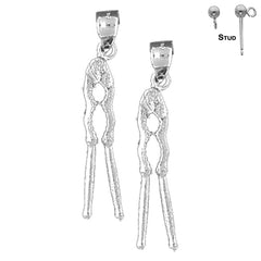 Sterling Silver 34mm 3D Nut Cracker Earrings (White or Yellow Gold Plated)