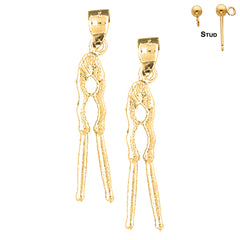 Sterling Silver 34mm 3D Nut Cracker Earrings (White or Yellow Gold Plated)