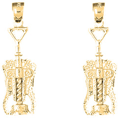 14K or 18K Gold 34mm 3D Cork Screw Earrings