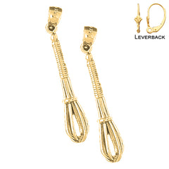 Sterling Silver 38mm 3D Whisk Earrings (White or Yellow Gold Plated)
