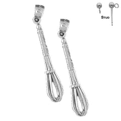 Sterling Silver 38mm 3D Whisk Earrings (White or Yellow Gold Plated)