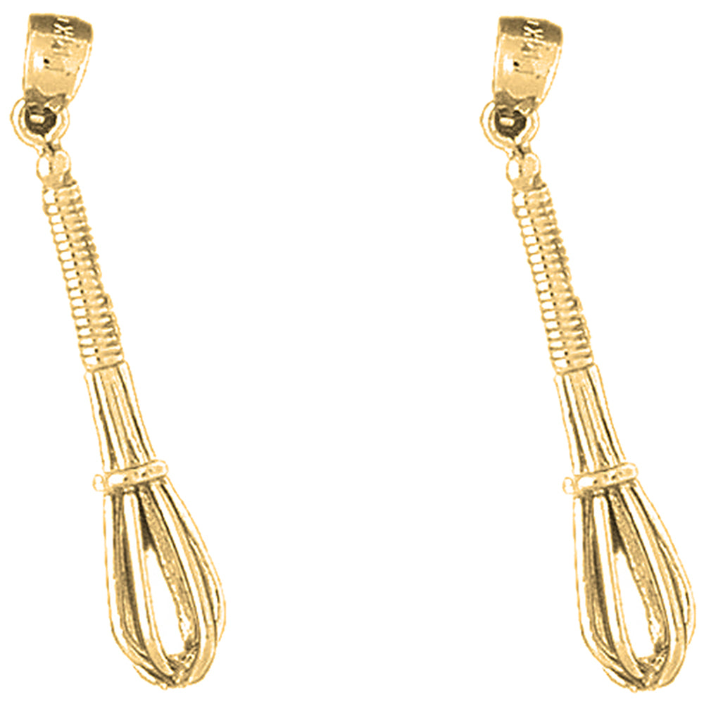 Yellow Gold-plated Silver 38mm 3D Whisk Earrings