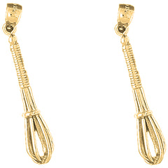 Yellow Gold-plated Silver 38mm 3D Whisk Earrings