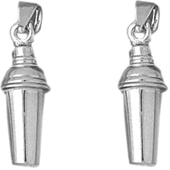 Sterling Silver 22mm 3D Martini Shaker Earrings