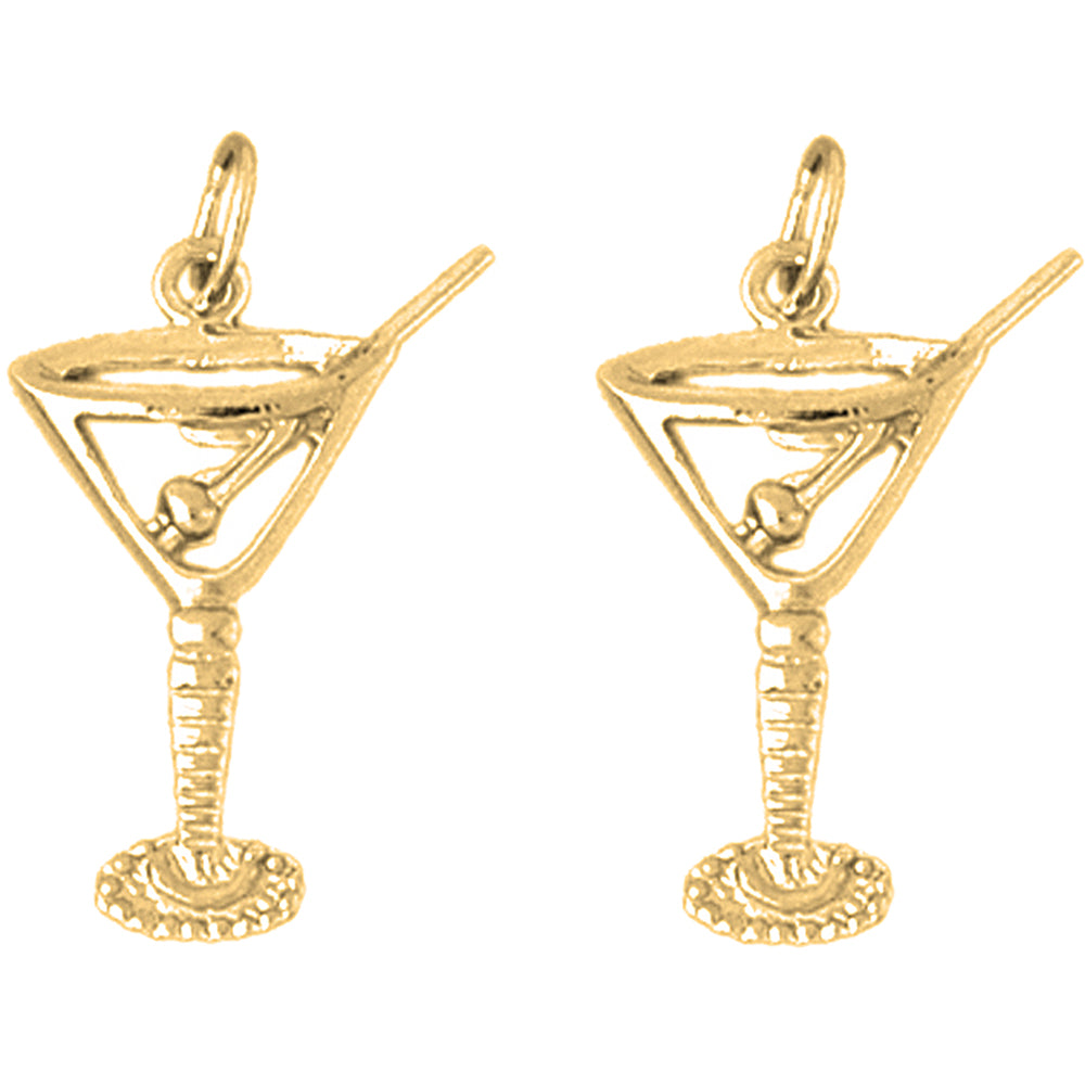 Yellow Gold-plated Silver 25mm 3D Martini Earrings