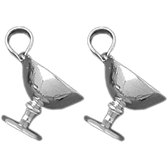 Sterling Silver 19mm 3D Wine Glass Earrings