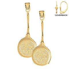 Sterling Silver 32mm 3D Frying Pan Earrings (White or Yellow Gold Plated)