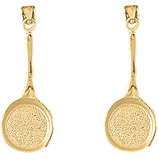 Yellow Gold-plated Silver 32mm 3D Frying Pan Earrings