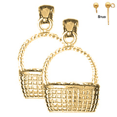 Sterling Silver 18mm 3D Basket Earrings (White or Yellow Gold Plated)