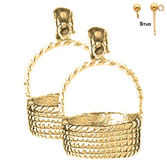 Sterling Silver 22mm 3D Basket Earrings (White or Yellow Gold Plated)