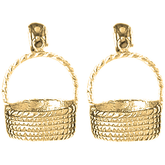 Yellow Gold-plated Silver 22mm 3D Basket Earrings
