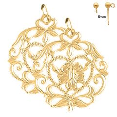 14K oder 18K Gold 27mm Blumen Design Ohrringe