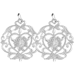 Sterling Silver 27mm Flower Design Earrings
