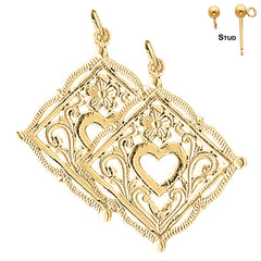 Sterling Silver 33mm Heart Earrings (White or Yellow Gold Plated)