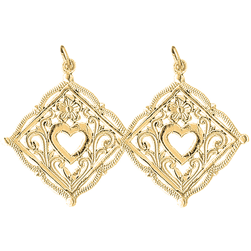 Yellow Gold-plated Silver 33mm Heart Earrings