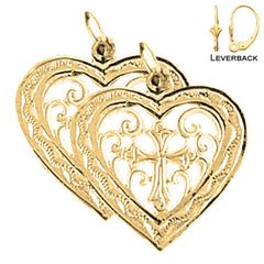 Sterling Silver 22mm Heart Earrings (White or Yellow Gold Plated)