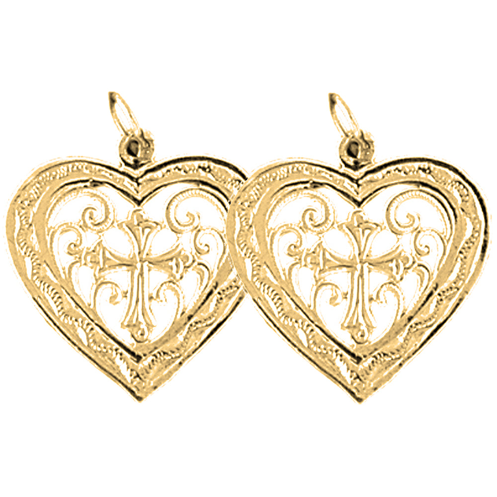 Yellow Gold-plated Silver 22mm Heart Earrings