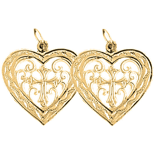 Yellow Gold-plated Silver 22mm Heart Earrings