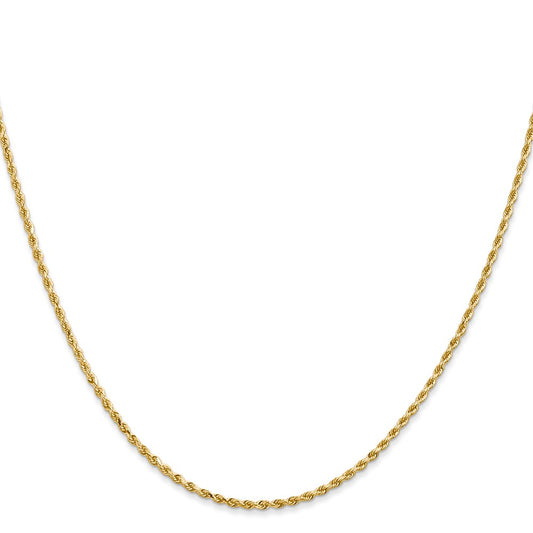 Cadena de cuerda con corte de diamante de 1,5 mm de oro amarillo de 14 quilates