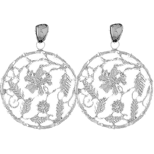 Sterling Silver 40mm Flower Design Earrings