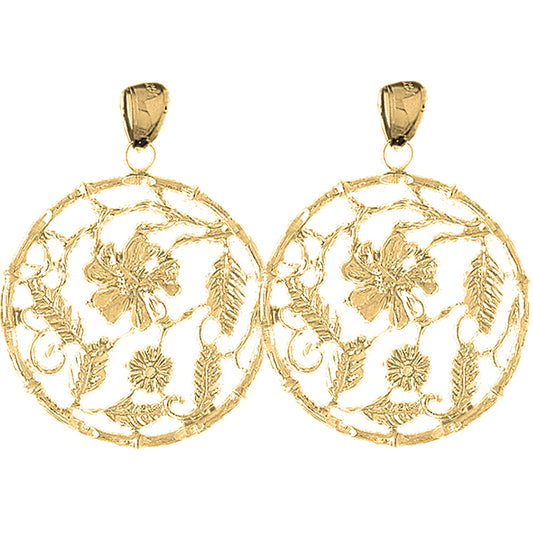 Yellow Gold-plated Silver 40mm Flower Design Earrings