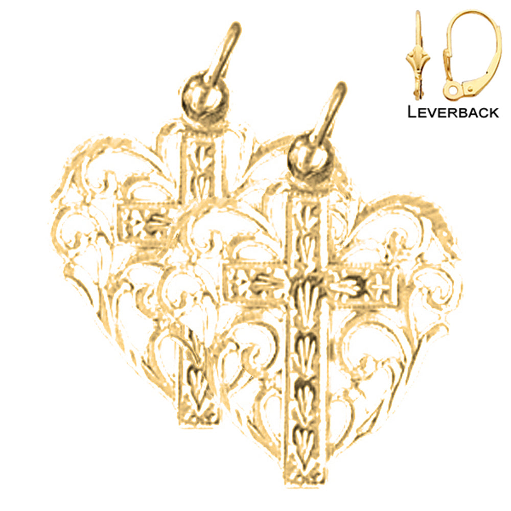 Aretes de Corazón con Cruz en Oro de 14K o 18K