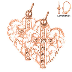 14K or 18K Gold Heart With Cross Earrings