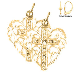 14K or 18K Gold Heart With Cross Earrings