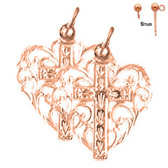 14K or 18K Gold Heart With Cross Earrings