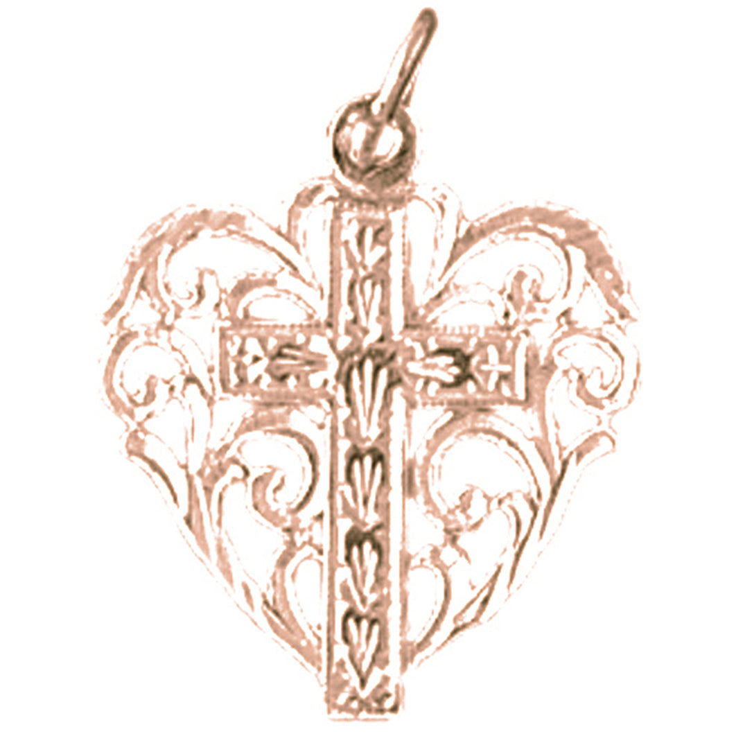 14K or 18K Gold Heart With Cross Pendant